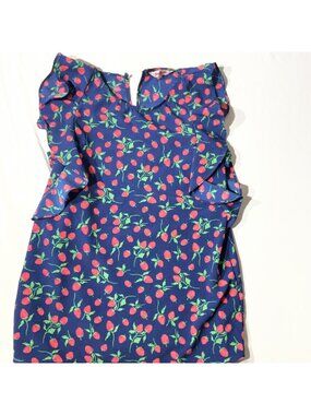 Juicy Couture Blue Strawberry Print Ruffle Sleeveless t shirt XS